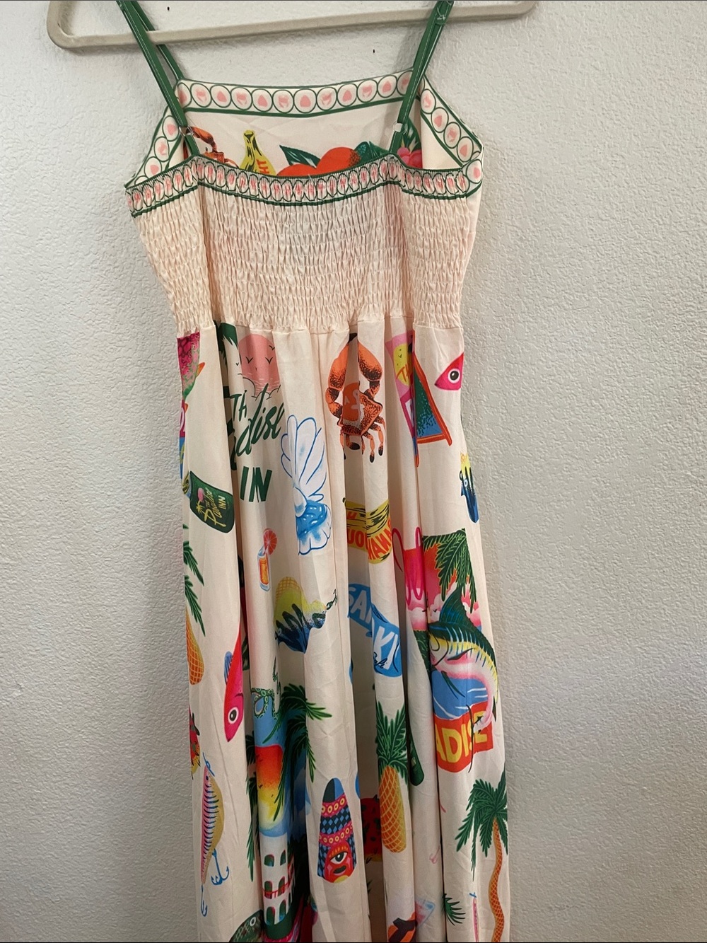 Micas Cream Tropical Print Maxi Dress Beach resort wear quirky NWT - Picture 5 of 10